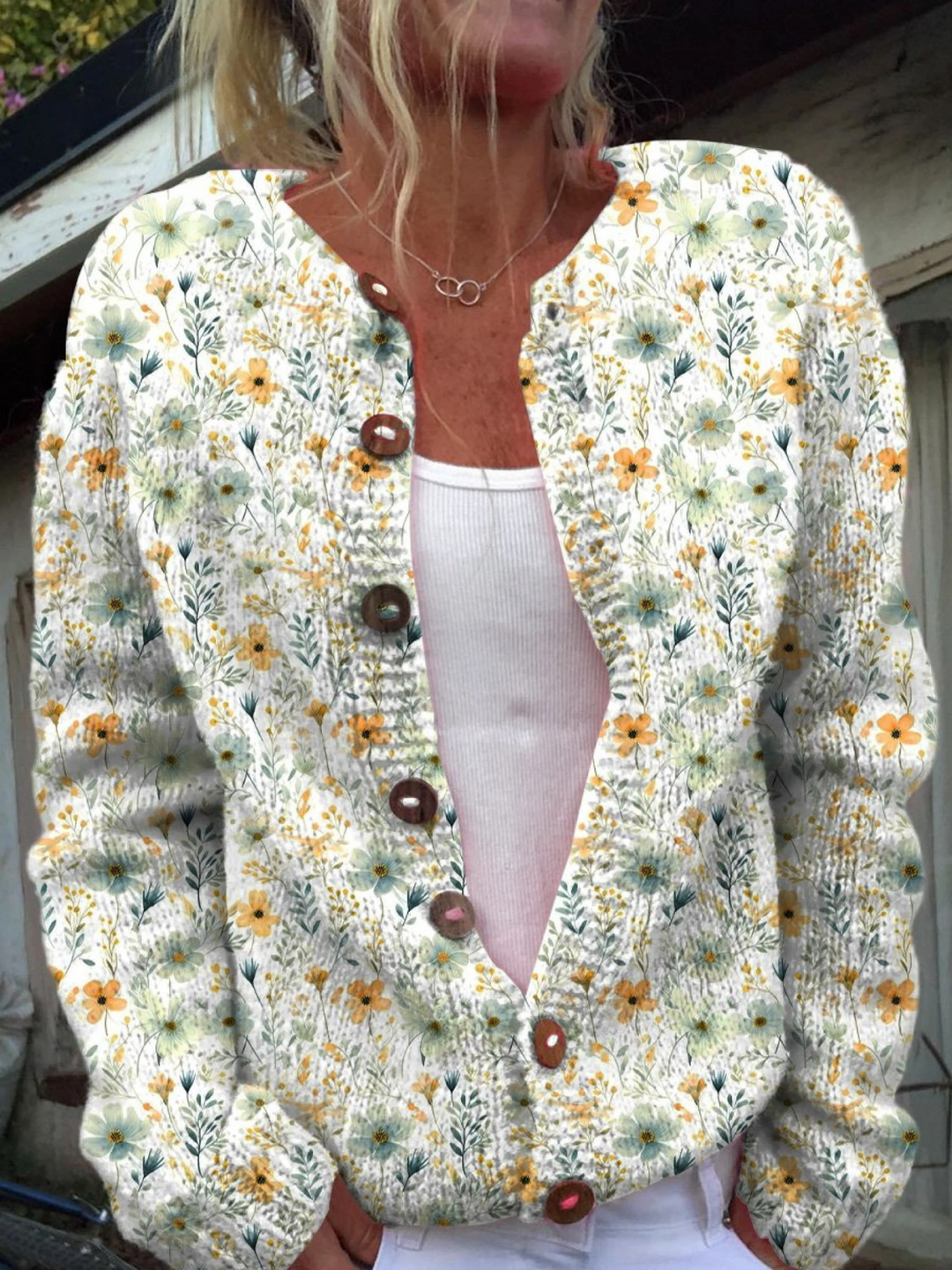 Valentine - Cardigan aux roses aquarellées