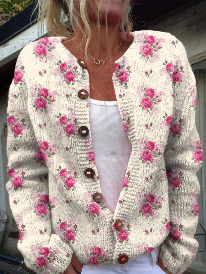 Valentine - Cardigan aux roses aquarellées