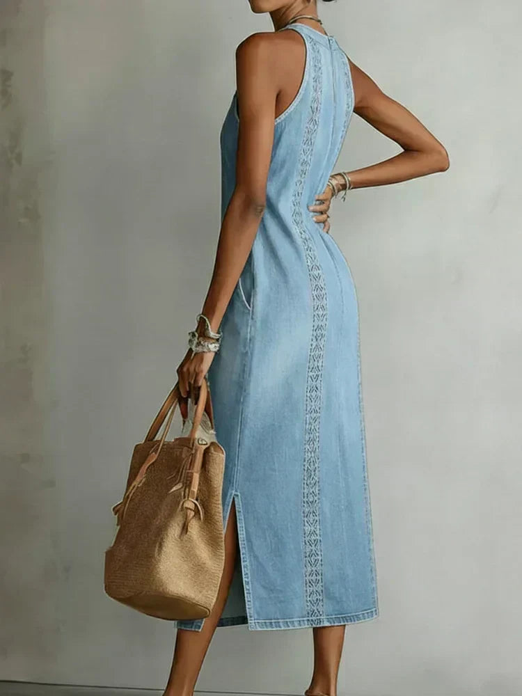 Júlia - Robe en Denim avec Dentelle Rétro