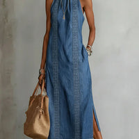 Júlia - Robe en Denim avec Dentelle Rétro