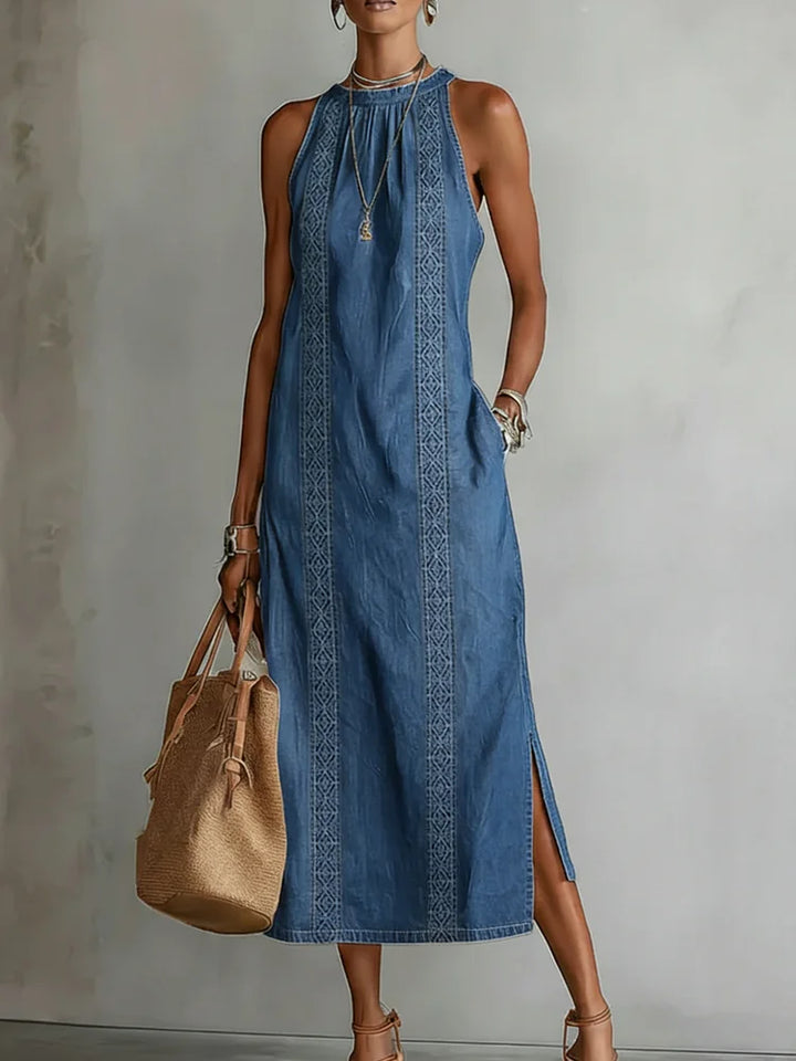 Júlia - Robe en Denim avec Dentelle Rétro