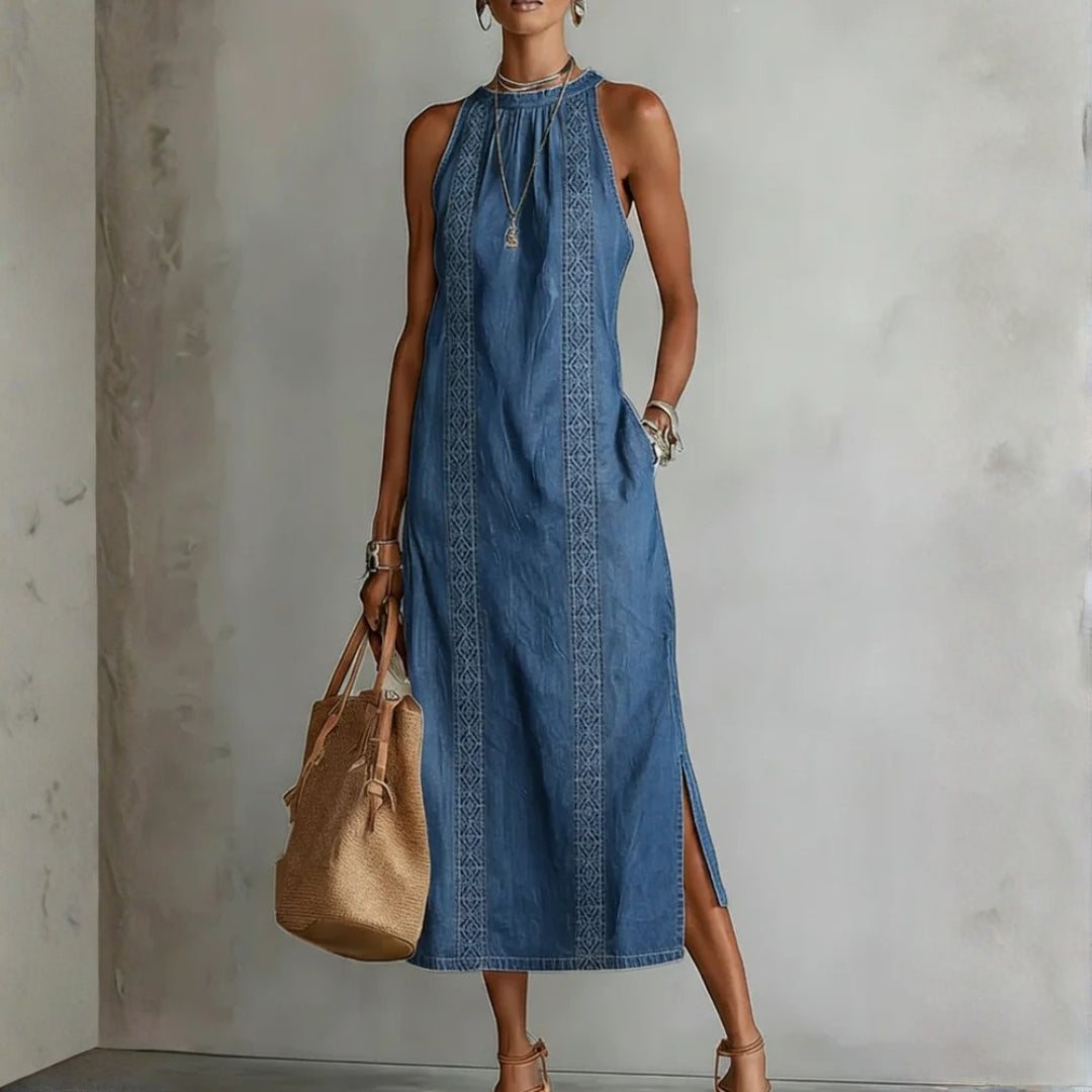 Júlia - Robe en Denim avec Dentelle Rétro