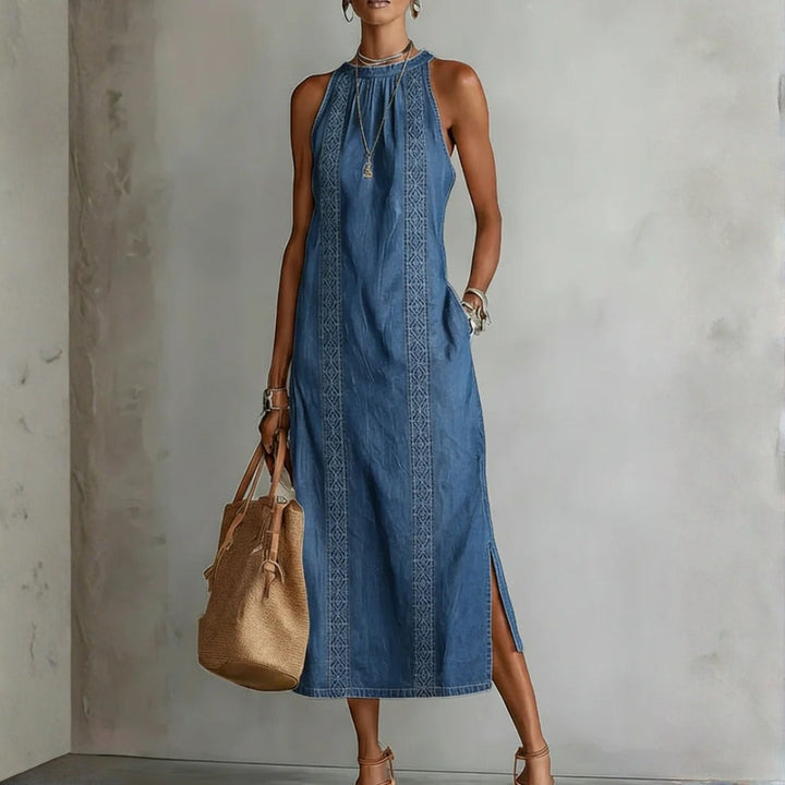 Júlia - Robe en Denim avec Dentelle Rétro