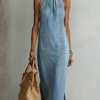 Júlia - Robe en Denim avec Dentelle Rétro
