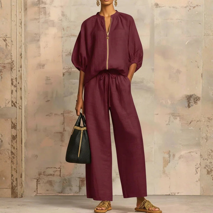 Aline - Ensemble de deux pièces : Chemise de style décontracté et pantalon à jambe large