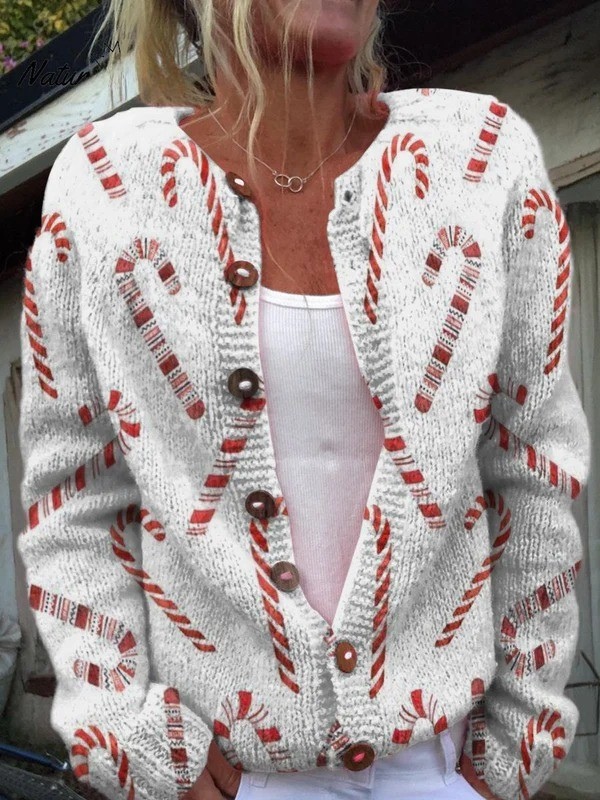 Tiphaine - Cardigan de Noël à motif de sucres d&