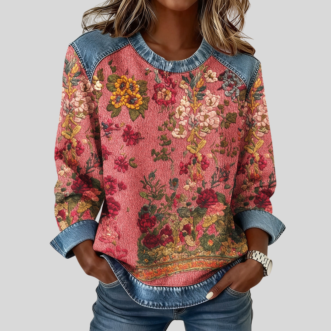 Callie | Sweat-shirt à col contrasté floral