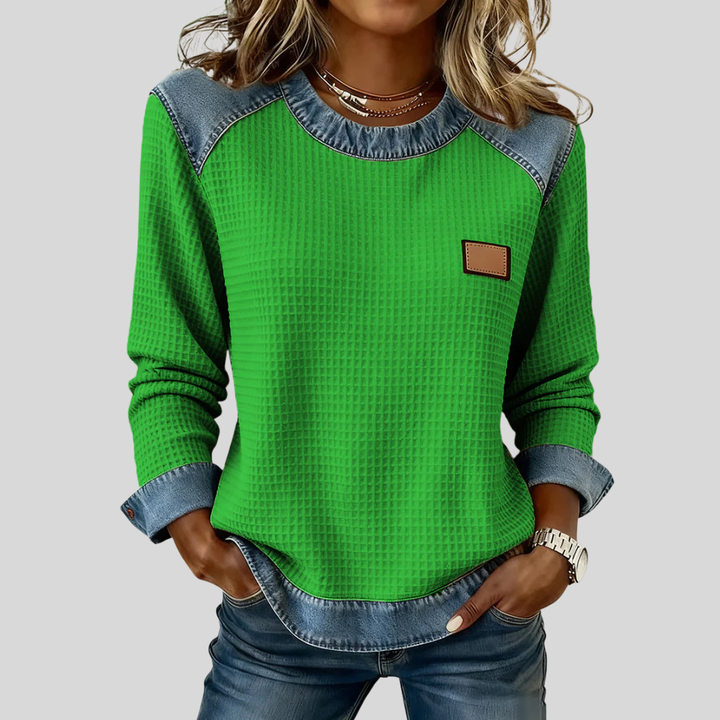 Gloria | Sweat bicolore à col rond en maille gaufrée