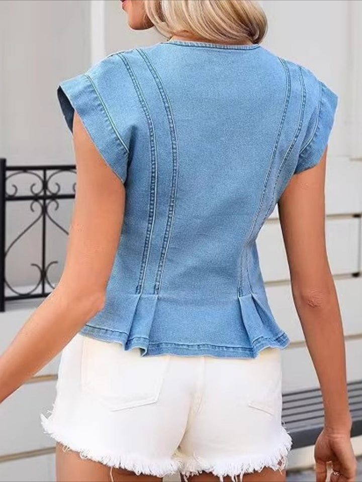 Virginie - Top en Denim avec Décolleté en V