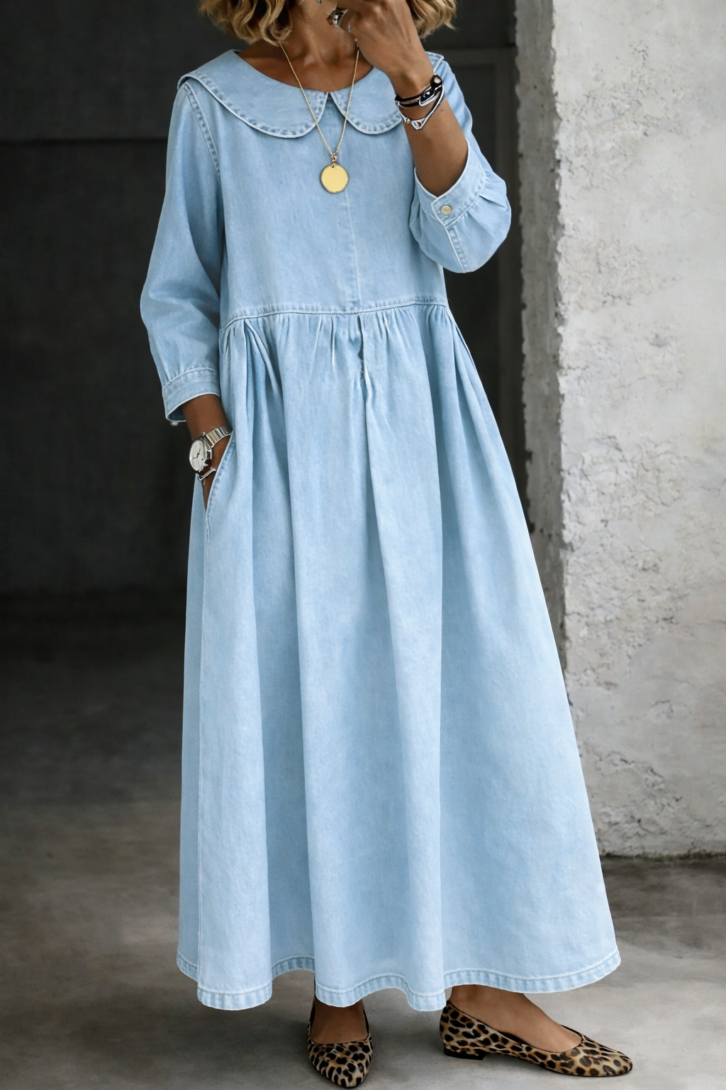 Océane - Robe en Denim avec Col Peter Pan