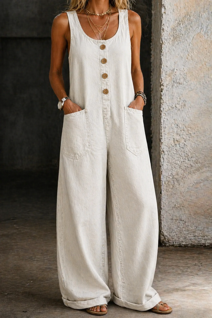 Vivienne - Salopette en Denim Coton Vintage Lavé