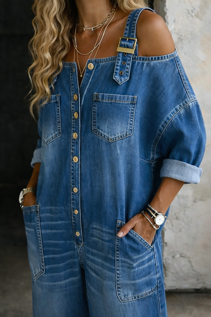 Céline - Combinaison en Denim Off Shoulder