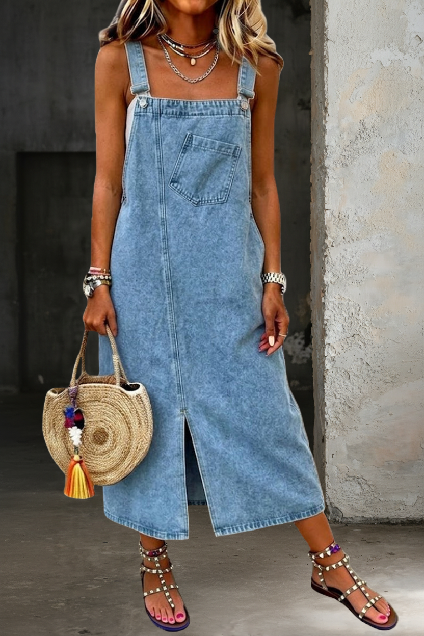 Ségolène - Robe à Bretelles en Denim Décontractée