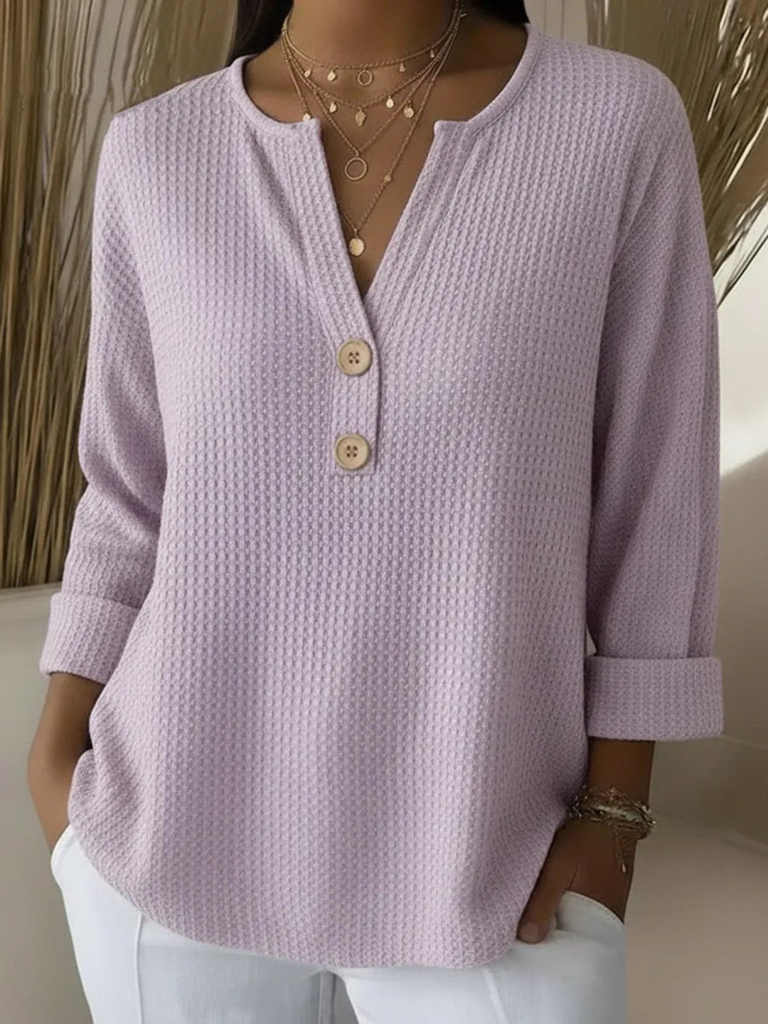 Lucie | Pull Henley Texturé à Boutons