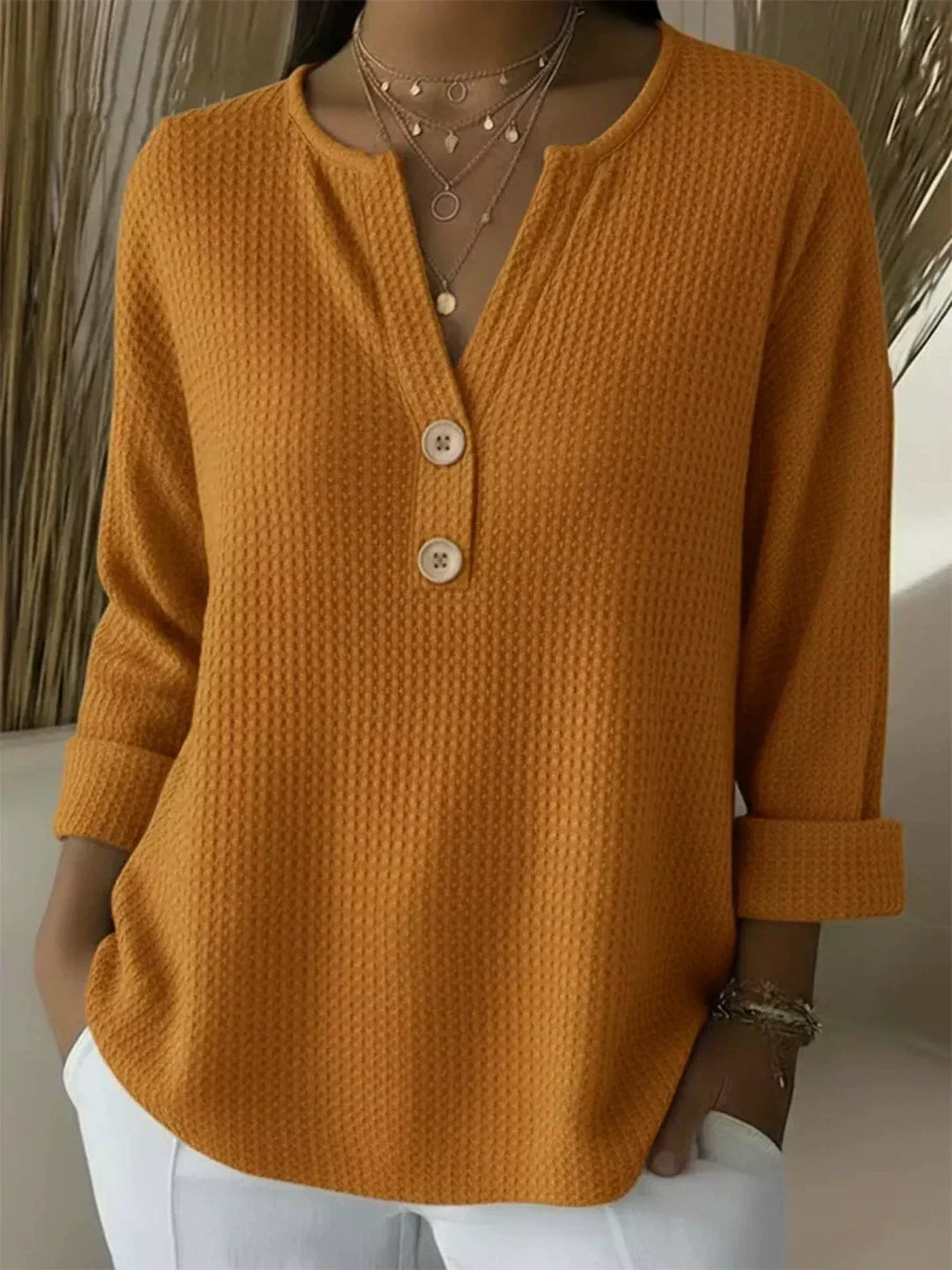 Lucie | Pull Henley Texturé à Boutons