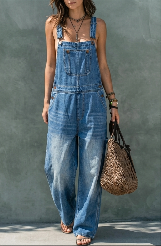Adèle - Salopette en Denim avec Taille Élastique