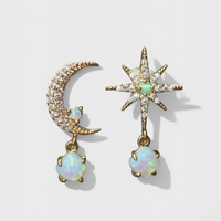 Boucles d'oreilles Lune et Étoiles en Or