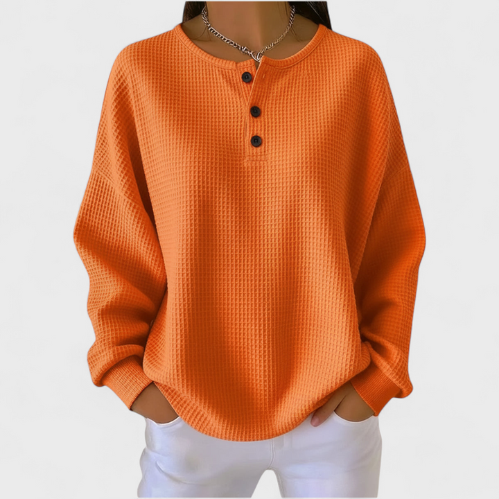 Hélène | Pull orange en maille gaufrée douce