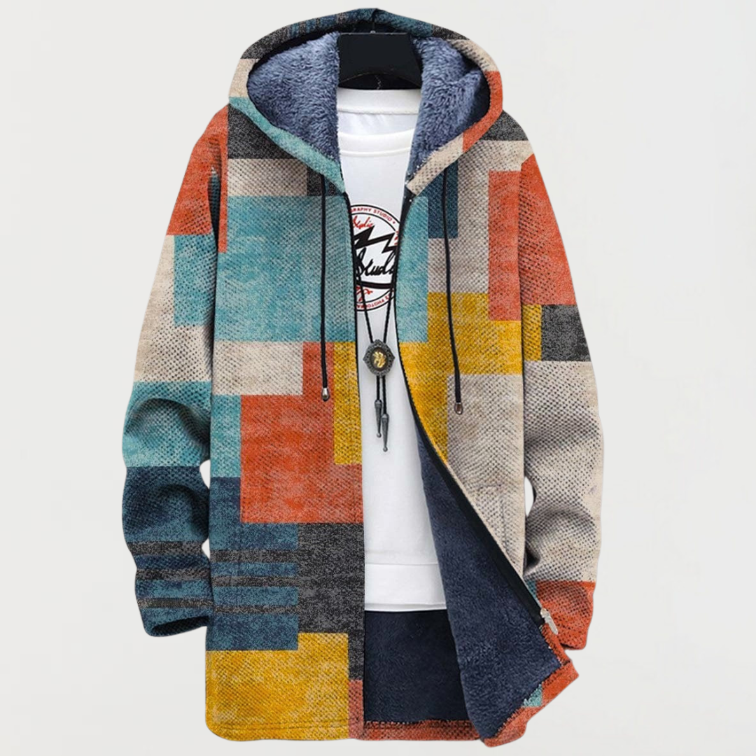 Camille | Manteau à Blocs de Couleurs Géométriques