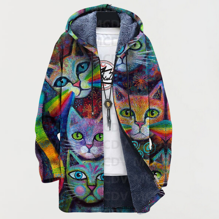 Simone | Manteau à Capuche Motif Chat et Arc-en-Ciel