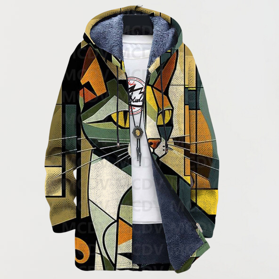 Catherine | Manteau à Motif Géométrique de Chats