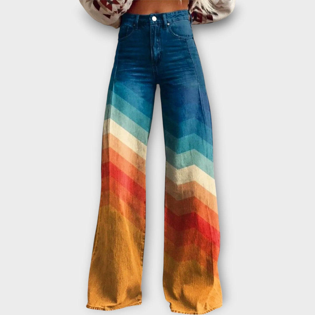 Jeans avec des motifs géométriques colorés
