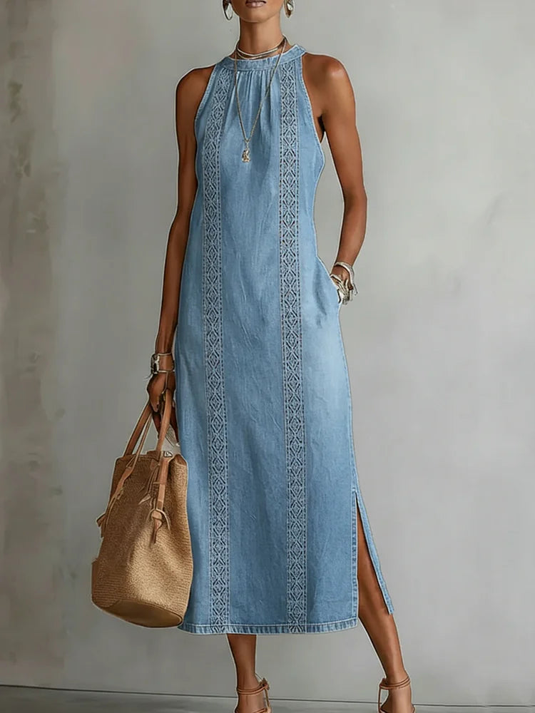 Júlia - Robe en Denim avec Dentelle Rétro