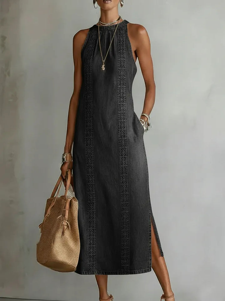 Júlia - Robe en Denim avec Dentelle Rétro