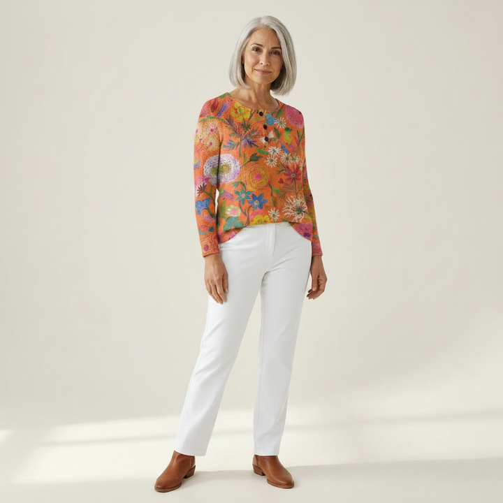Britt - Pull orange à fleurs
