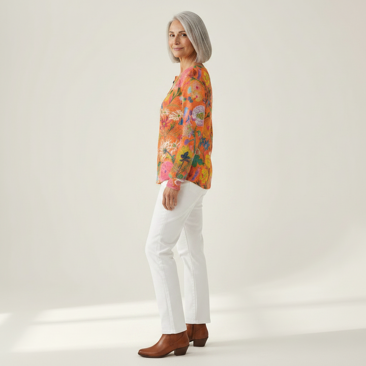 Britt - Pull orange à fleurs