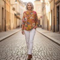 Britt - Pull orange à fleurs
