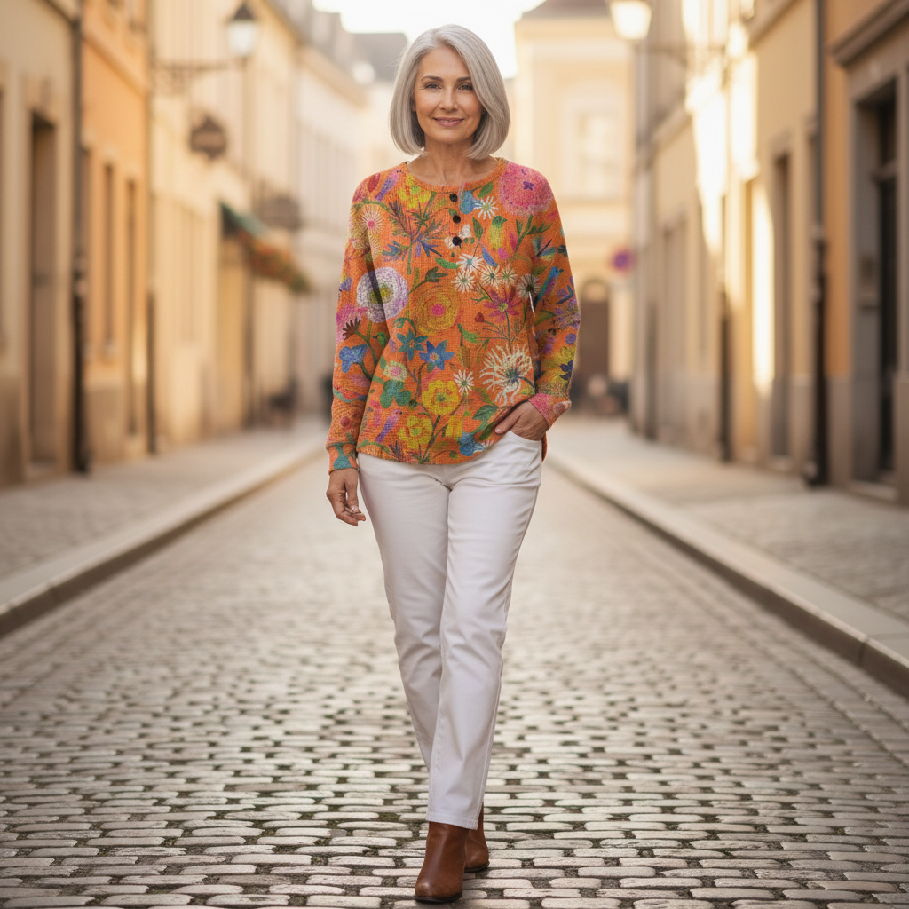 Britt - Pull orange à fleurs