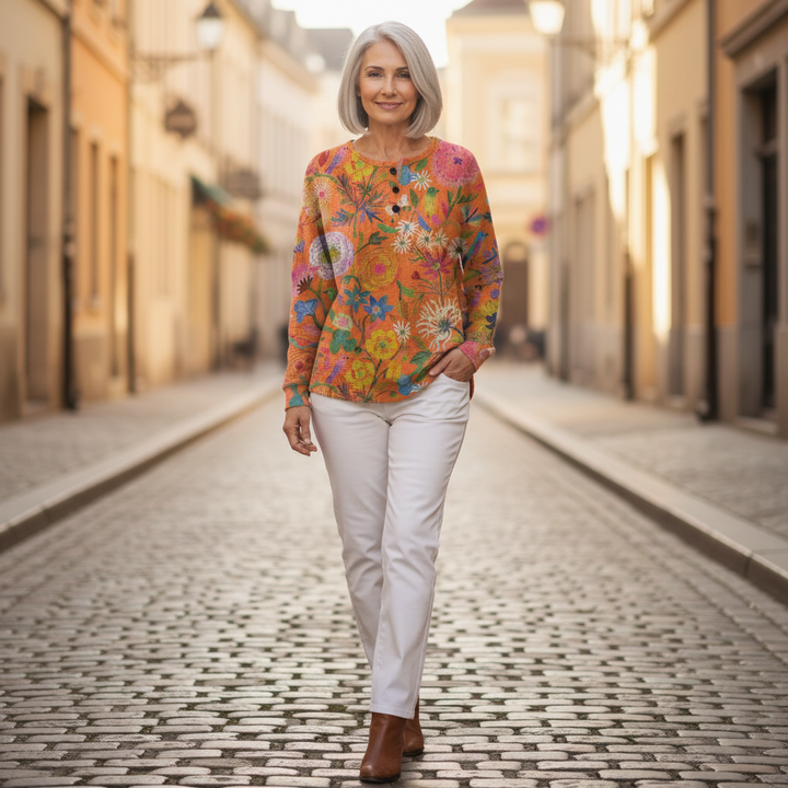 Britt - Pull orange à fleurs