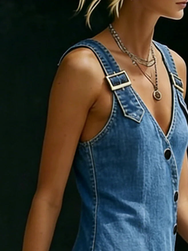 Anaïs - Robe Longue en Denim avec Boutons