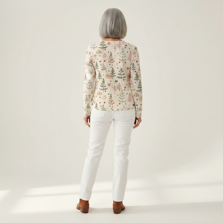 Elin - Pull crème à petits sapins
