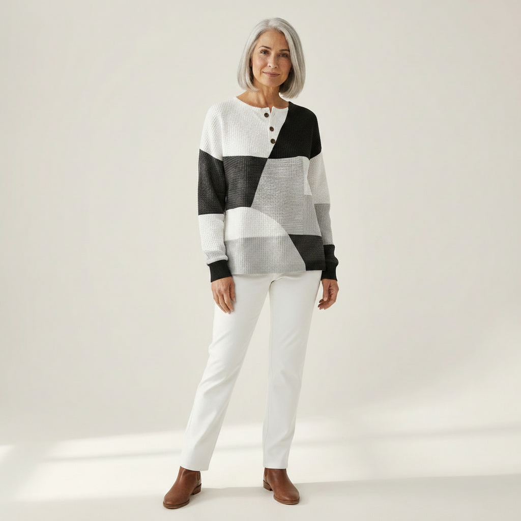Fenna - Pull patchwork noir et blanc