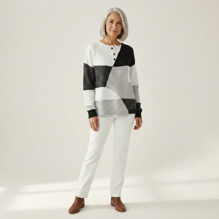 Fenna - Pull patchwork noir et blanc
