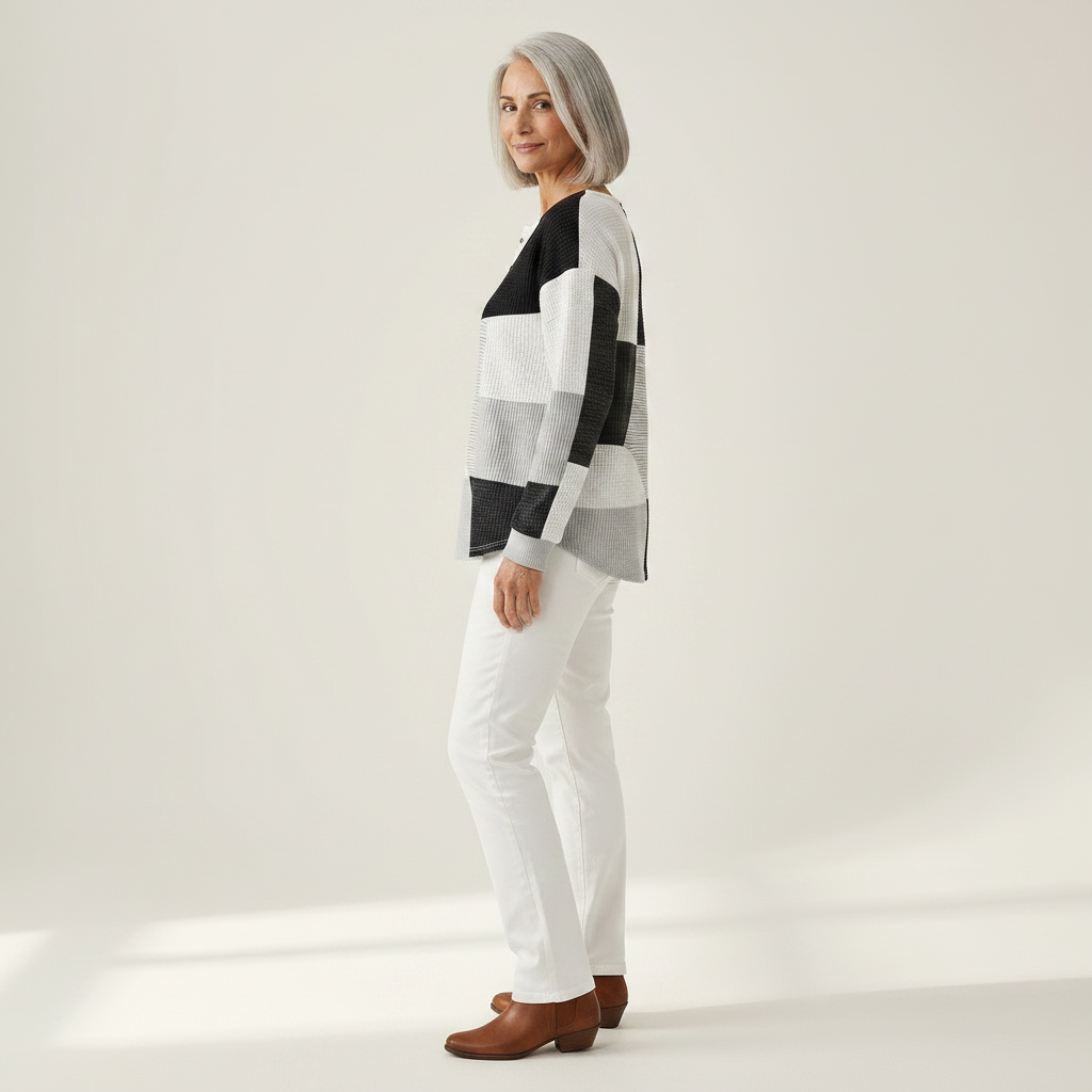 Fenna - Pull patchwork noir et blanc