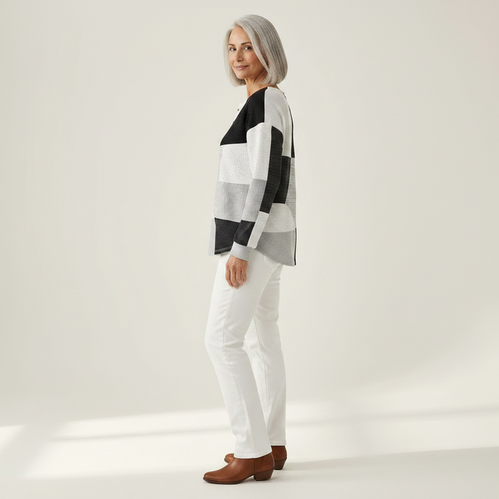 Fenna - Pull patchwork noir et blanc
