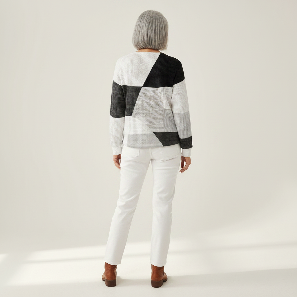Fenna - Pull patchwork noir et blanc