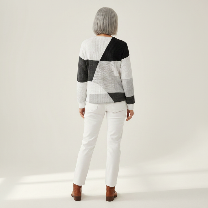 Fenna - Pull patchwork noir et blanc