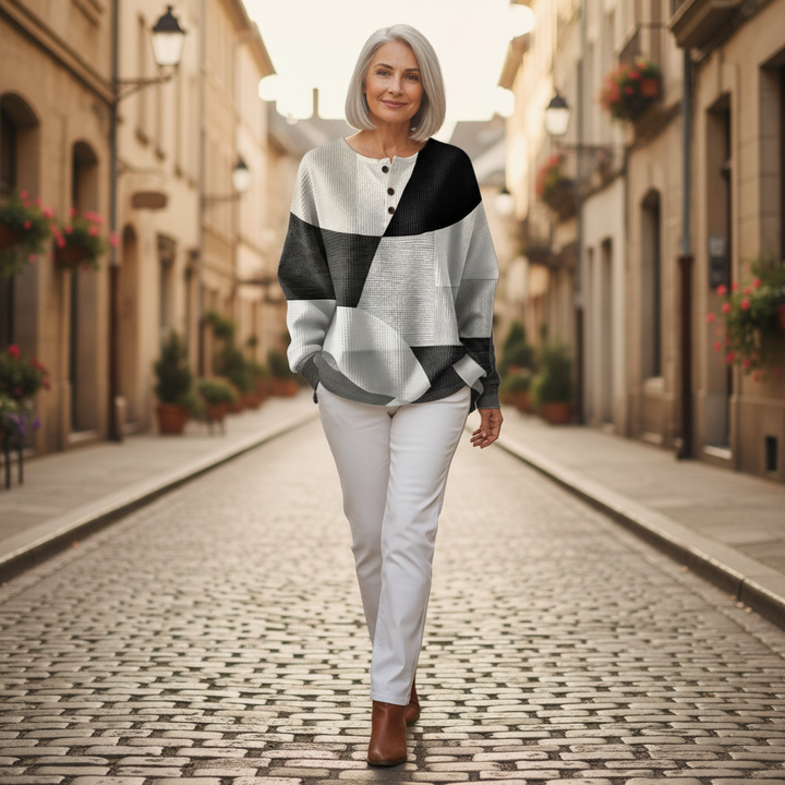 Fenna - Pull patchwork noir et blanc