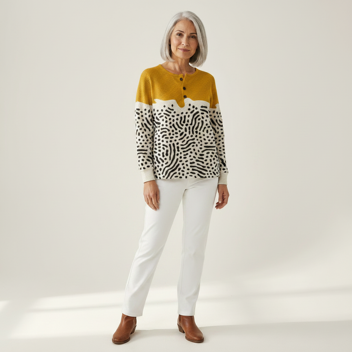Fleur - Pull jaune moutarde à motif pois