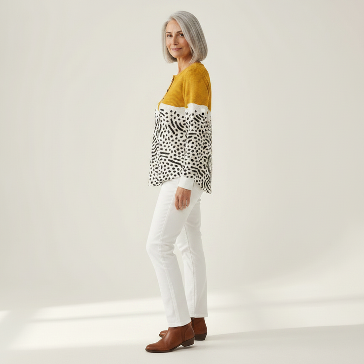Fleur - Pull jaune moutarde à motif pois