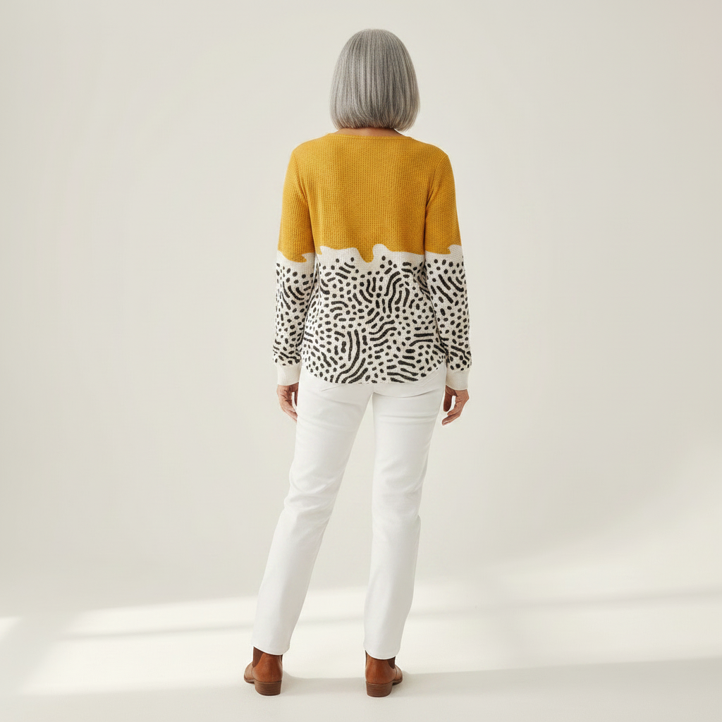 Fleur - Pull jaune moutarde à motif pois