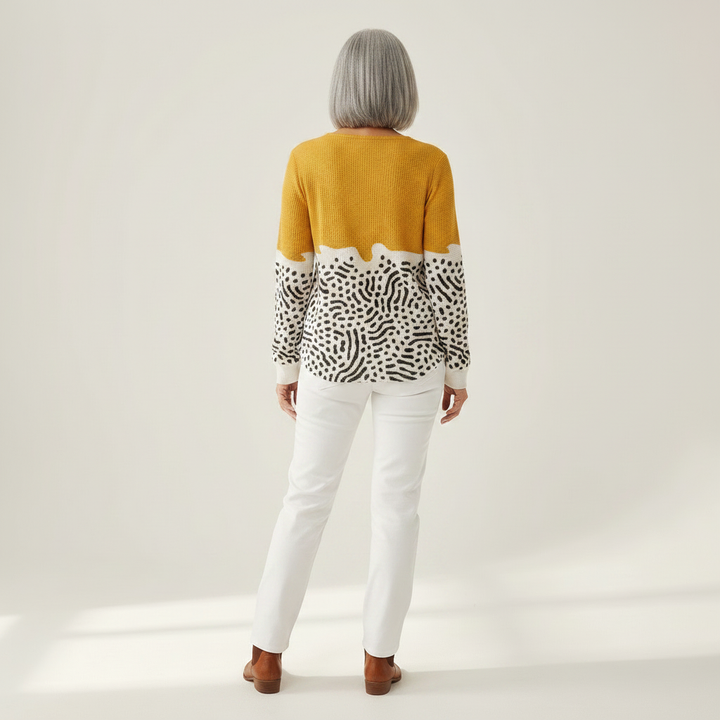 Fleur - Pull jaune moutarde à motif pois