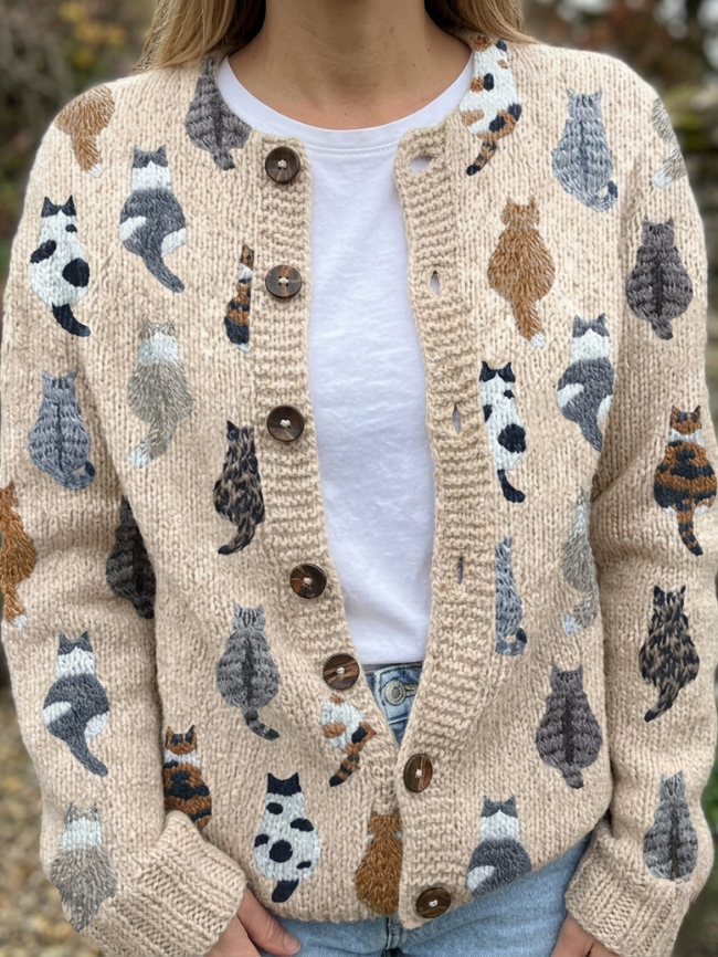 Pascaline - Cardigan douillet à imprimé de chats