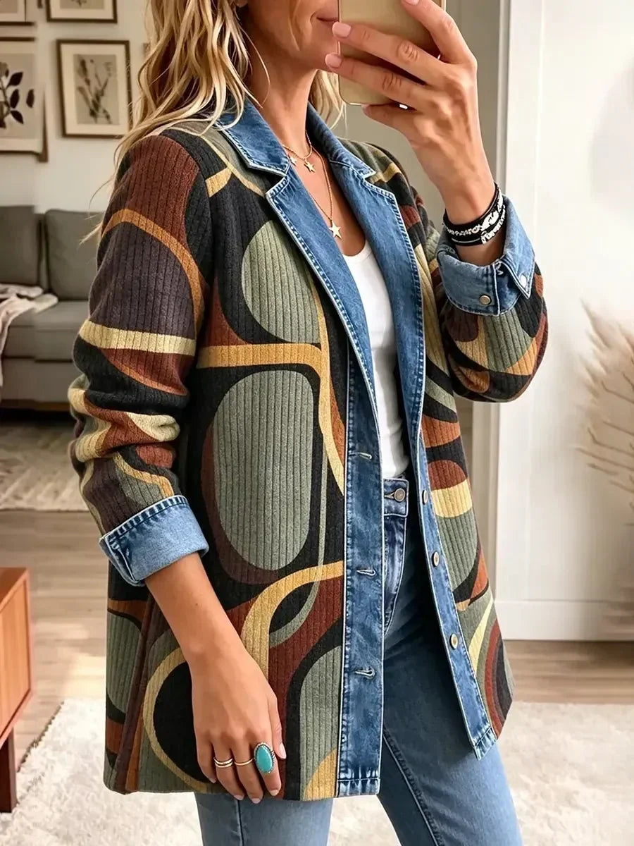 Franziska | Veste en jean vintage à imprimé abstrait