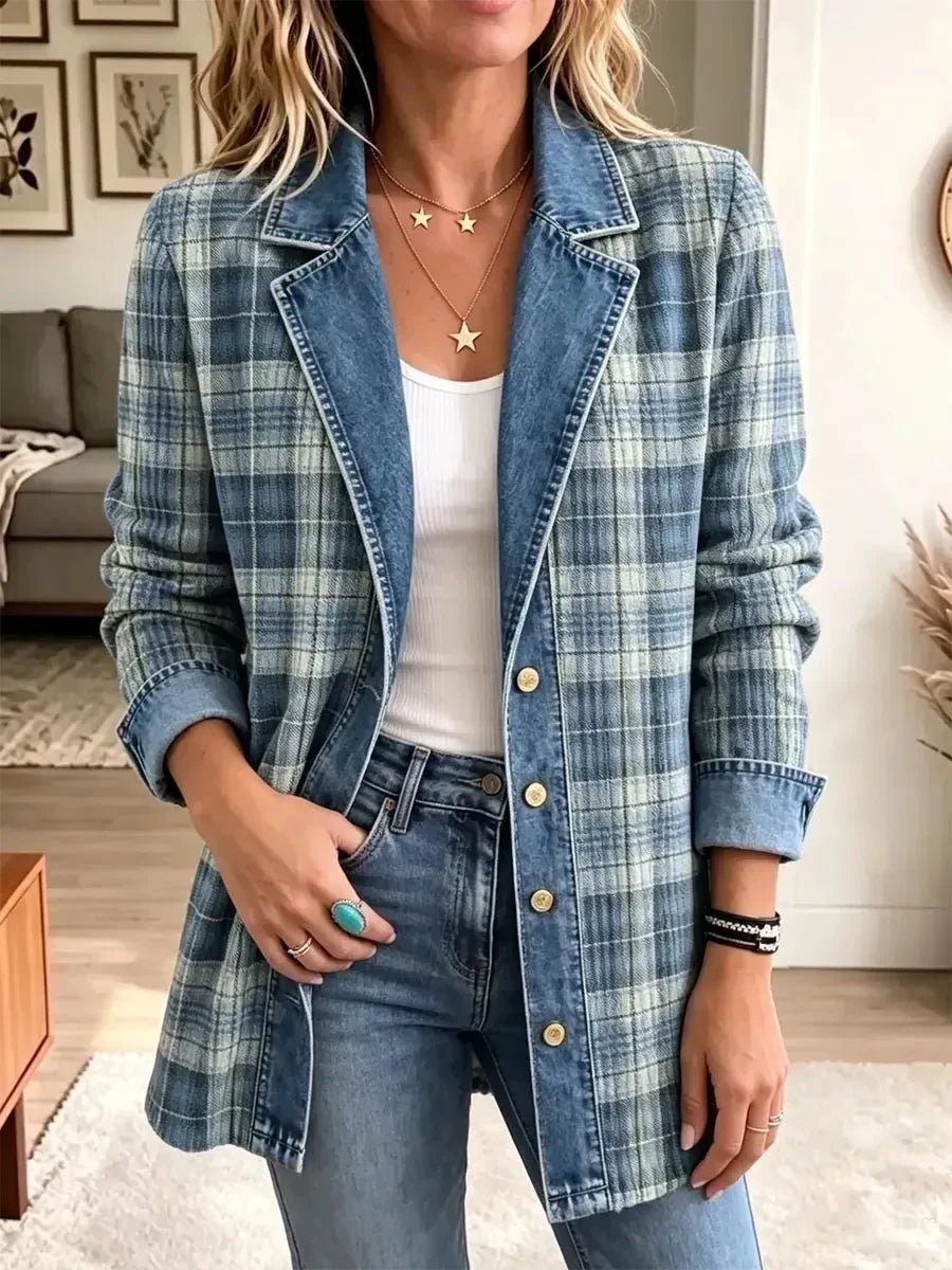 Annika | Veste en jean rétro à imprimé artistique