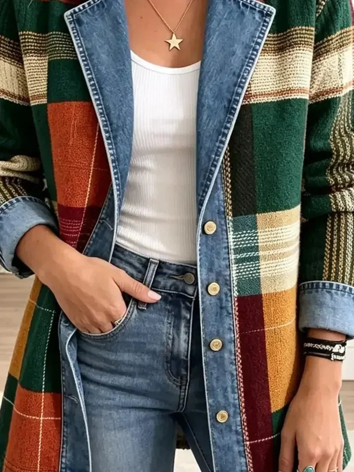 Luisa | Veste en jean rétro à carreaux artistiques